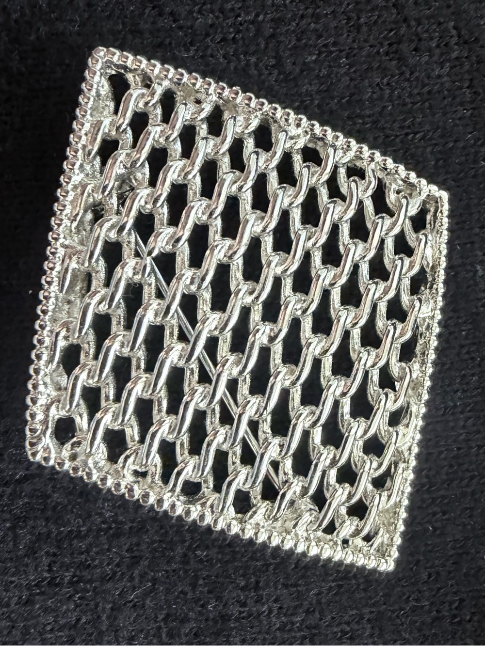 Napier Silver Toned Chain Mesh Square Brooch